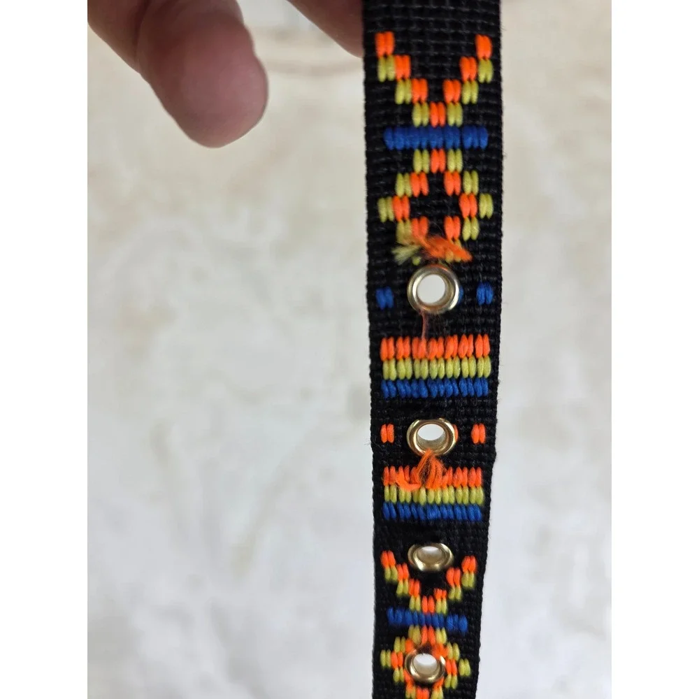 Woven Geometric Boho Belt Black Webbing‎ Orange Blue Yellow Embroidery